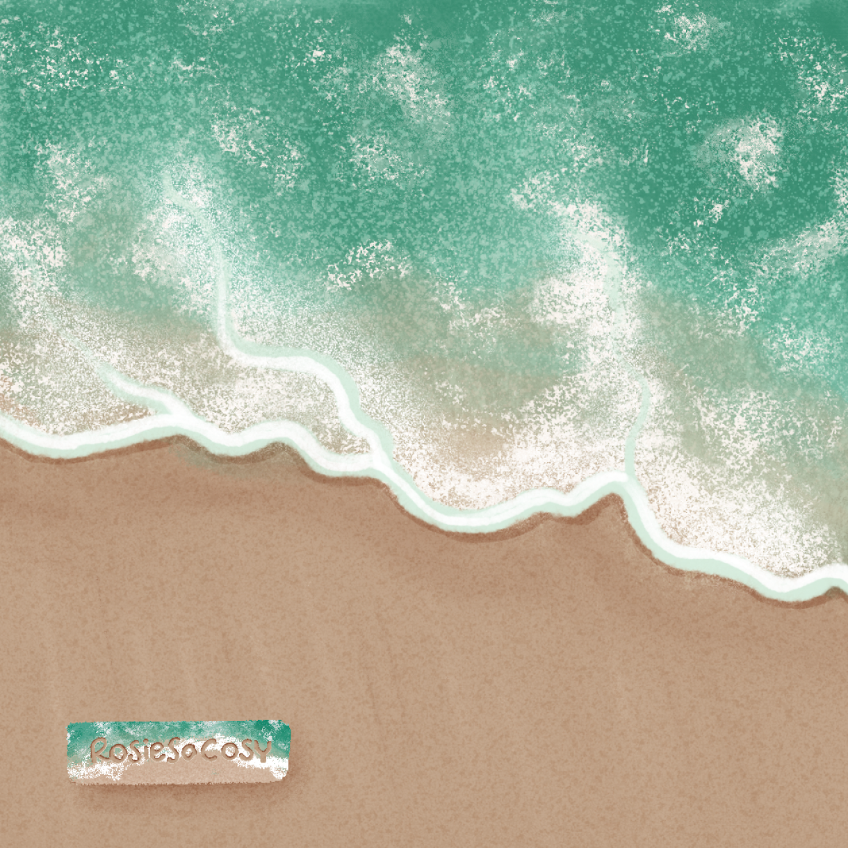 Illustration of the beach, with the seafoam washing ashore.